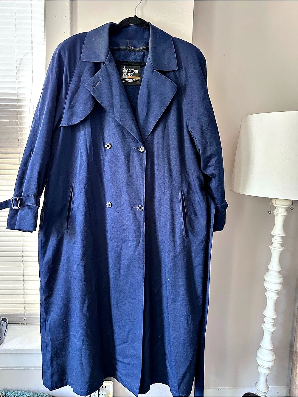 Vintage London Fog Navy Blue Double-Breasted Trench Coat w/ Zip-Out Liner Sz 14 - Picture 3 of 8